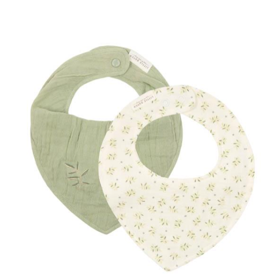 Bandana bib muslin set of 2 Blueberry Leaves & Sagey