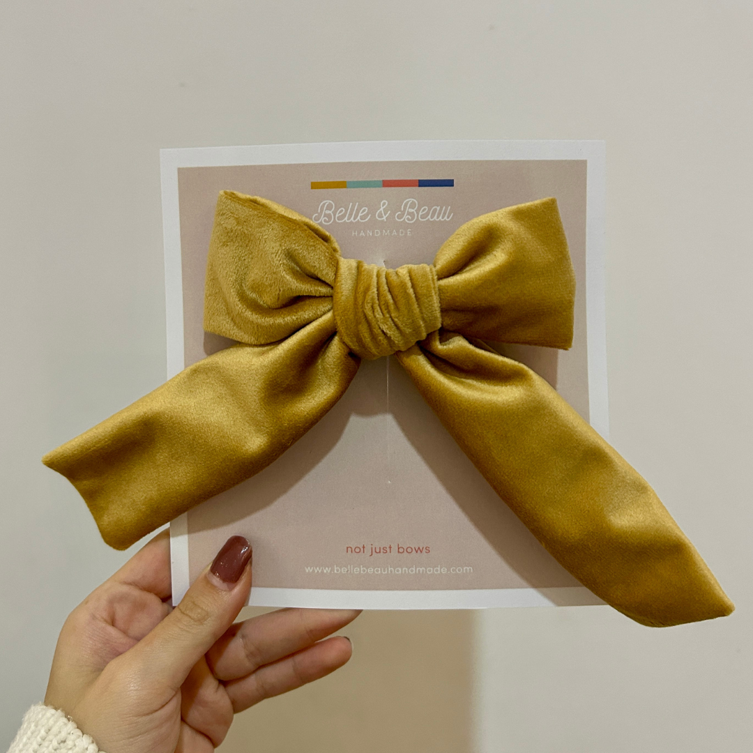 Large Gold Velvet Bow Hair Clip BB43