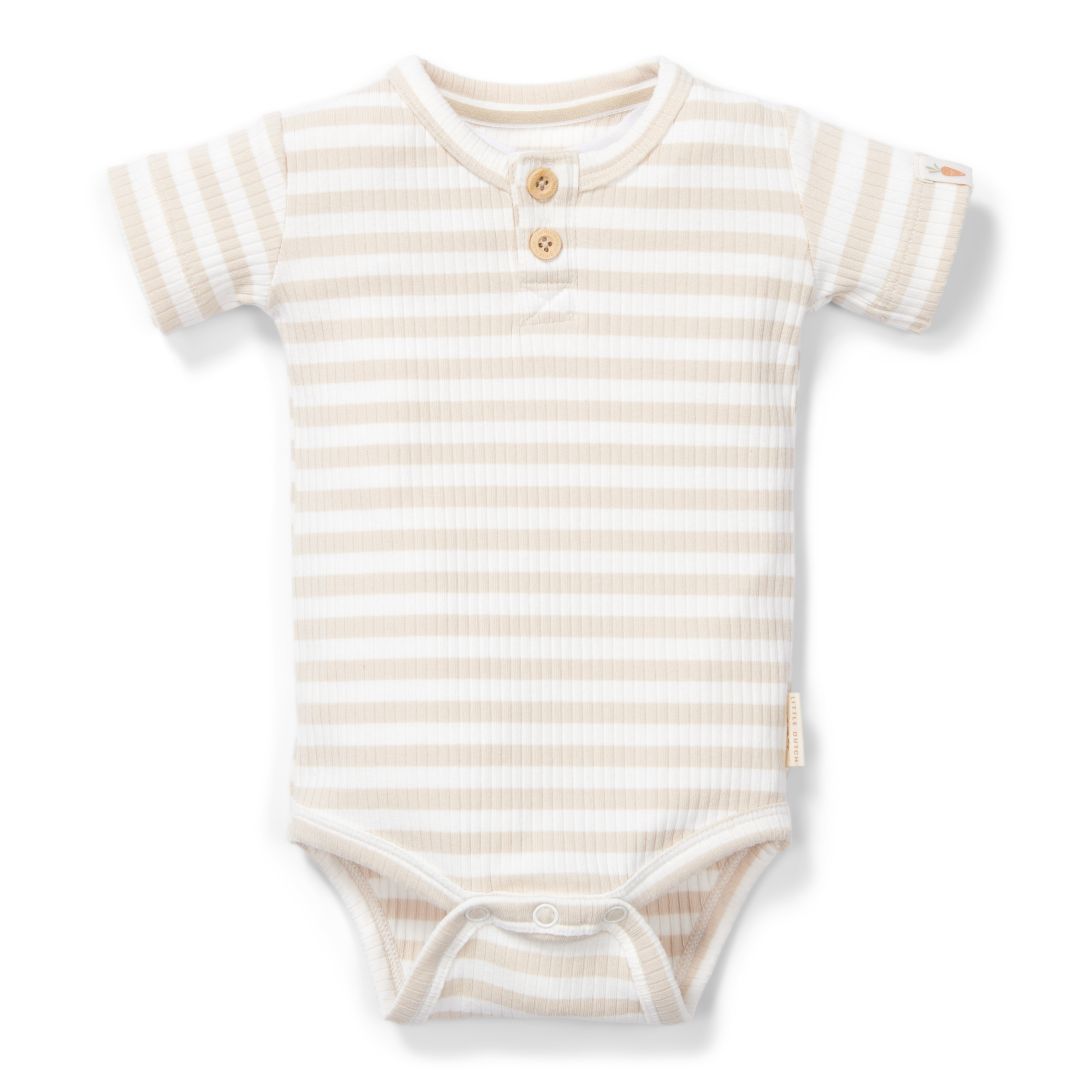 Bodysuit short sleeves Stripe Sand/White