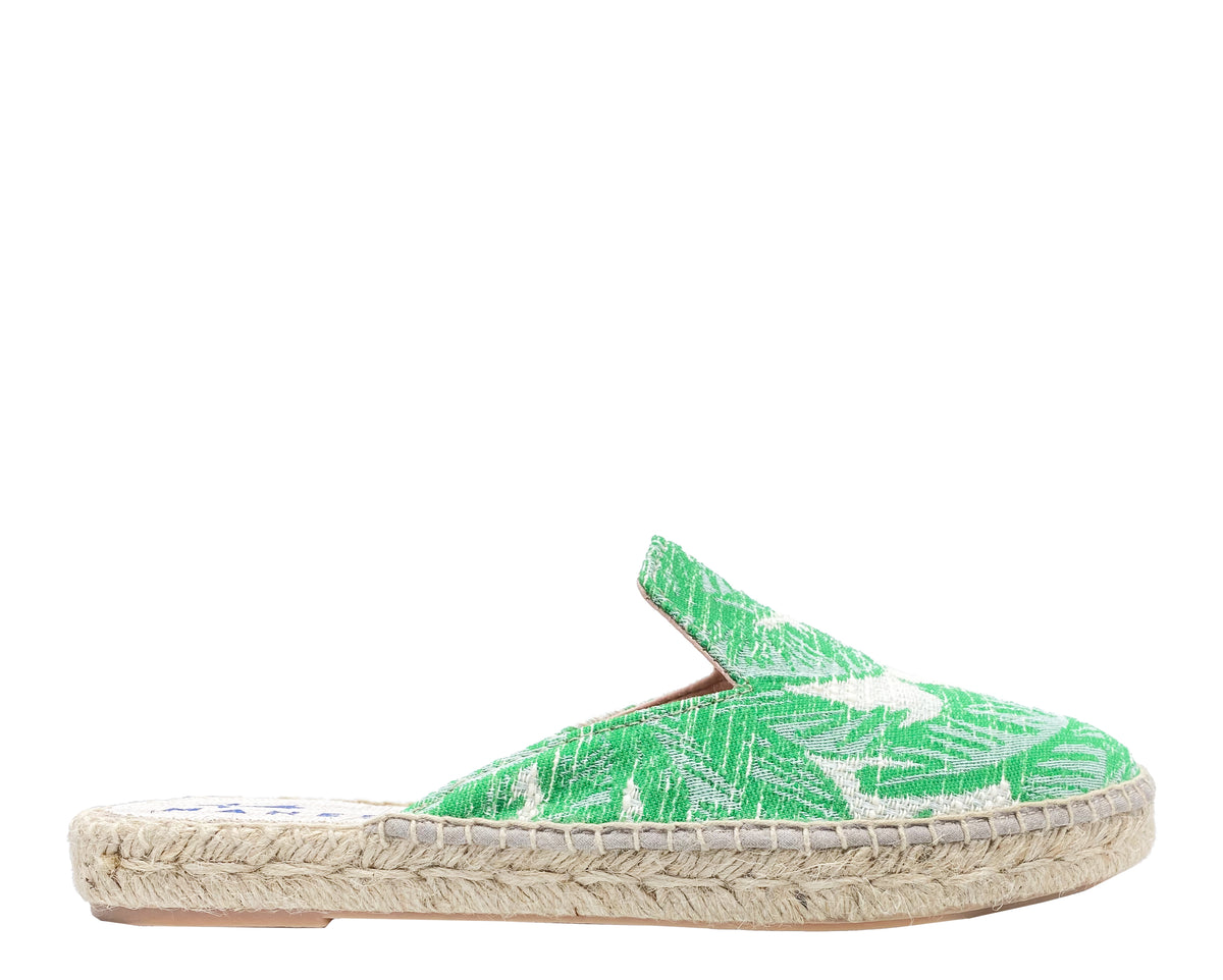 Suede Mules Hamptons Green Palms On Cream