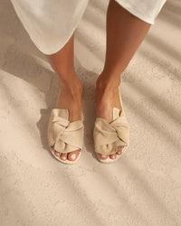 Soft Suede Sandals with Knot Hamptons Champagne Beige