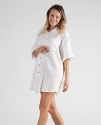 Bertille white maternity and nursing shirt dress