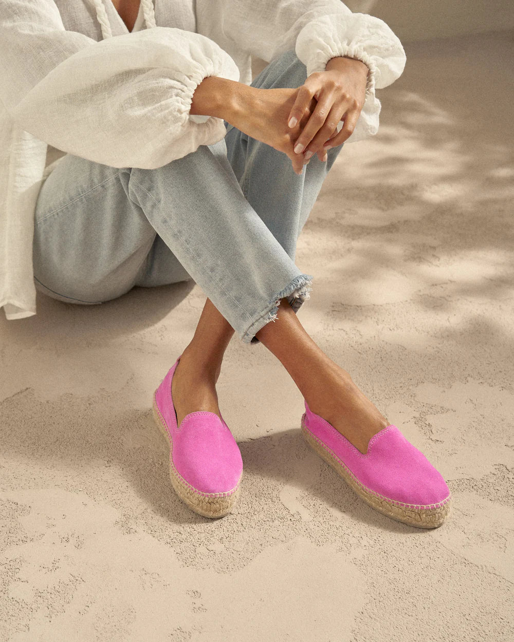 Suede Double Sole Espadrilles Hamptons Bold Pink