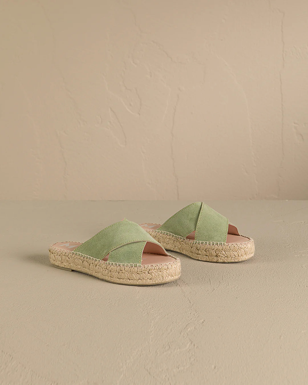 Suede Double Sole Crossed Bands Sandals Hamptons Sage