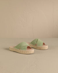 Suede Double Sole Crossed Bands Sandals Hamptons Sage