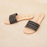 One Strap Leather Sandals Embellished With Crystals Black