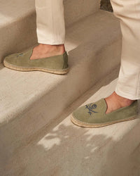 Suede Flat Espadrilles military green & carbon skull