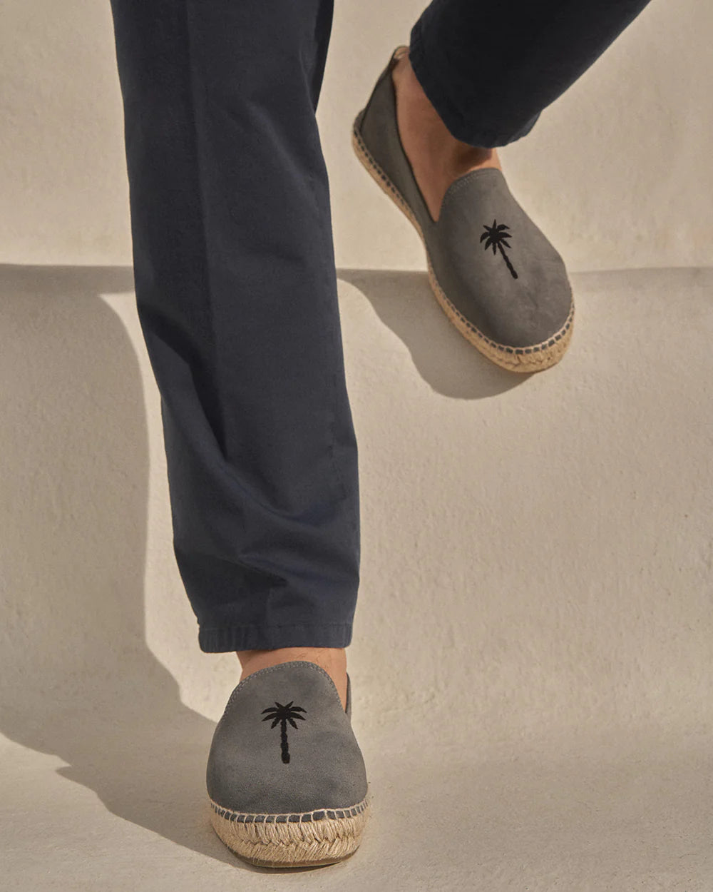 Suede Flat Espadrilles Carbon Grey & Black Palm