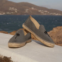 Suede Flat Espadrilles Carbon Grey & Black Palm