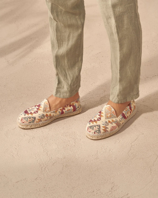 Flat Espadrilles Aztec Red Indigo On Beige