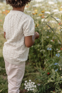 Knitted Short Sleeve Pullover - Creme