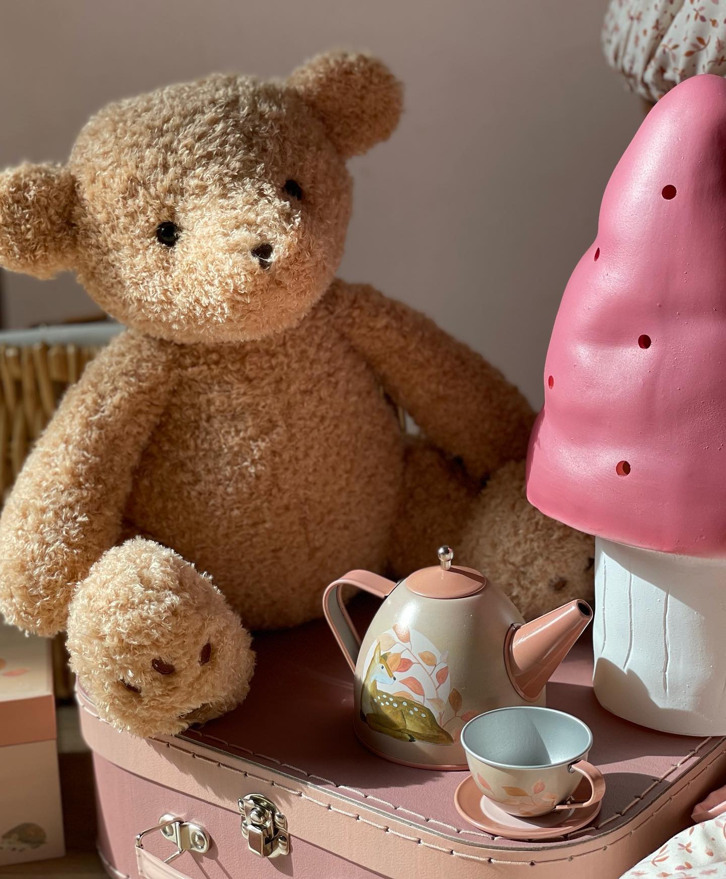 Children's tea set store in wicker basket